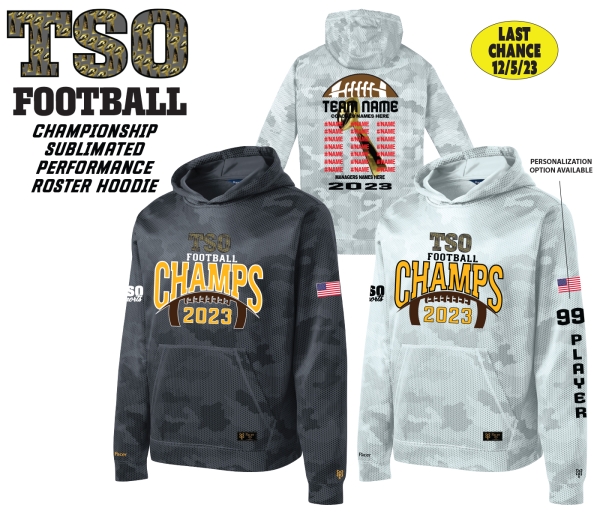 TSO FOOTBALL 100% SUBLIMATED CHAMPIONSHIP ROSTER HOODIE COLLECTION by PACER
